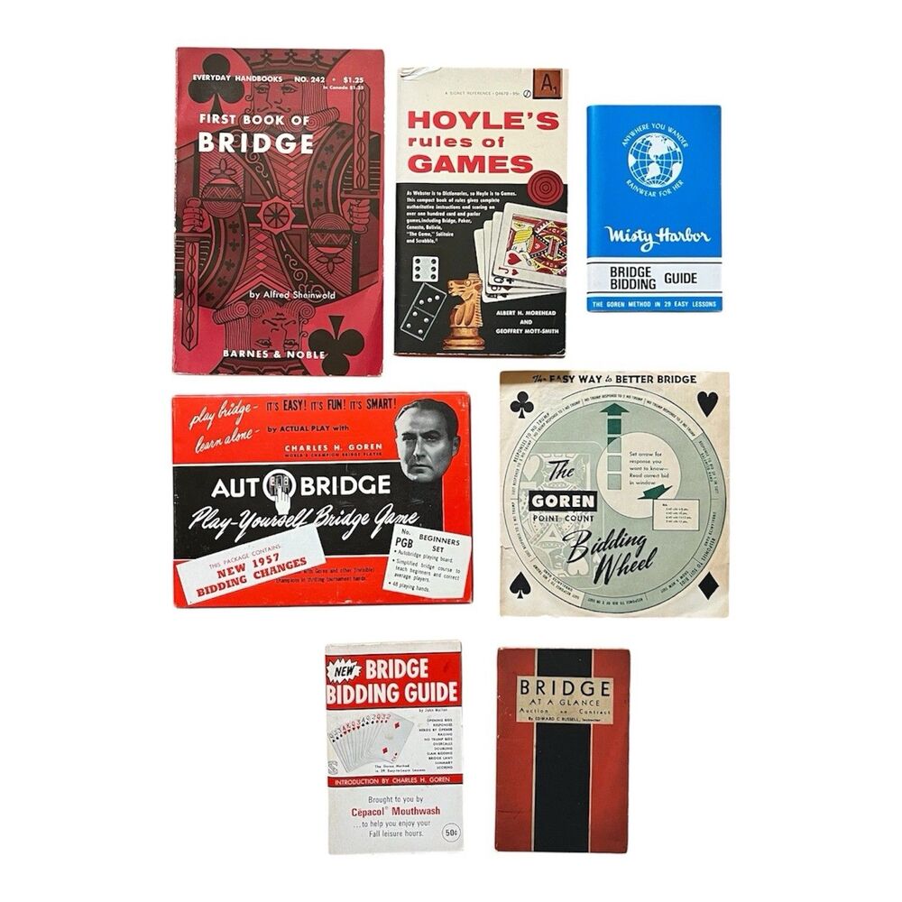 Vintage 1957 Autobridge Play-Yourself Game Lot w/ Goren Bidding Wheel & Books